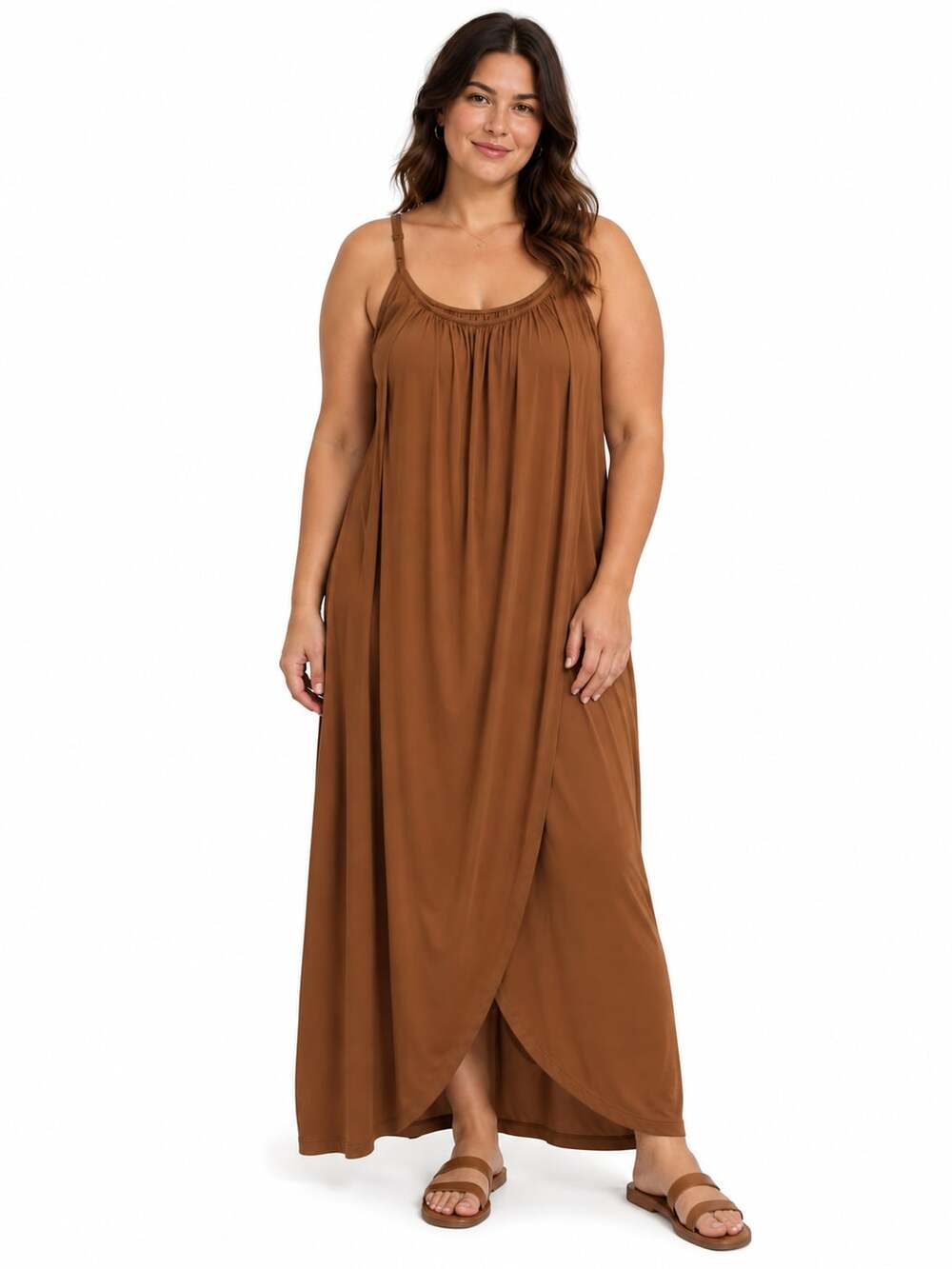 EMERY ROSE Plus Size Draped Neckline Spaghetti Strap Maxi Dress